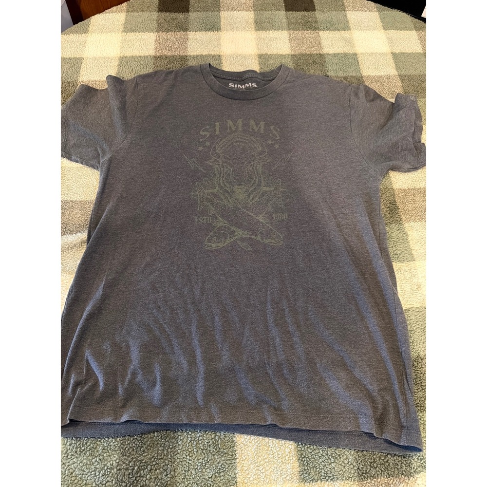 Simms Fishing Products Mens Large Charcoal Heather Graphic T-Shirt Short Sleeve
